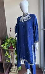 blue dress raw silk