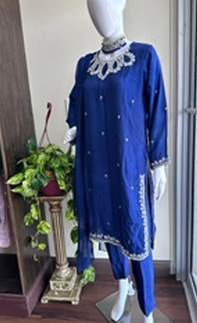 blue dress raw silk